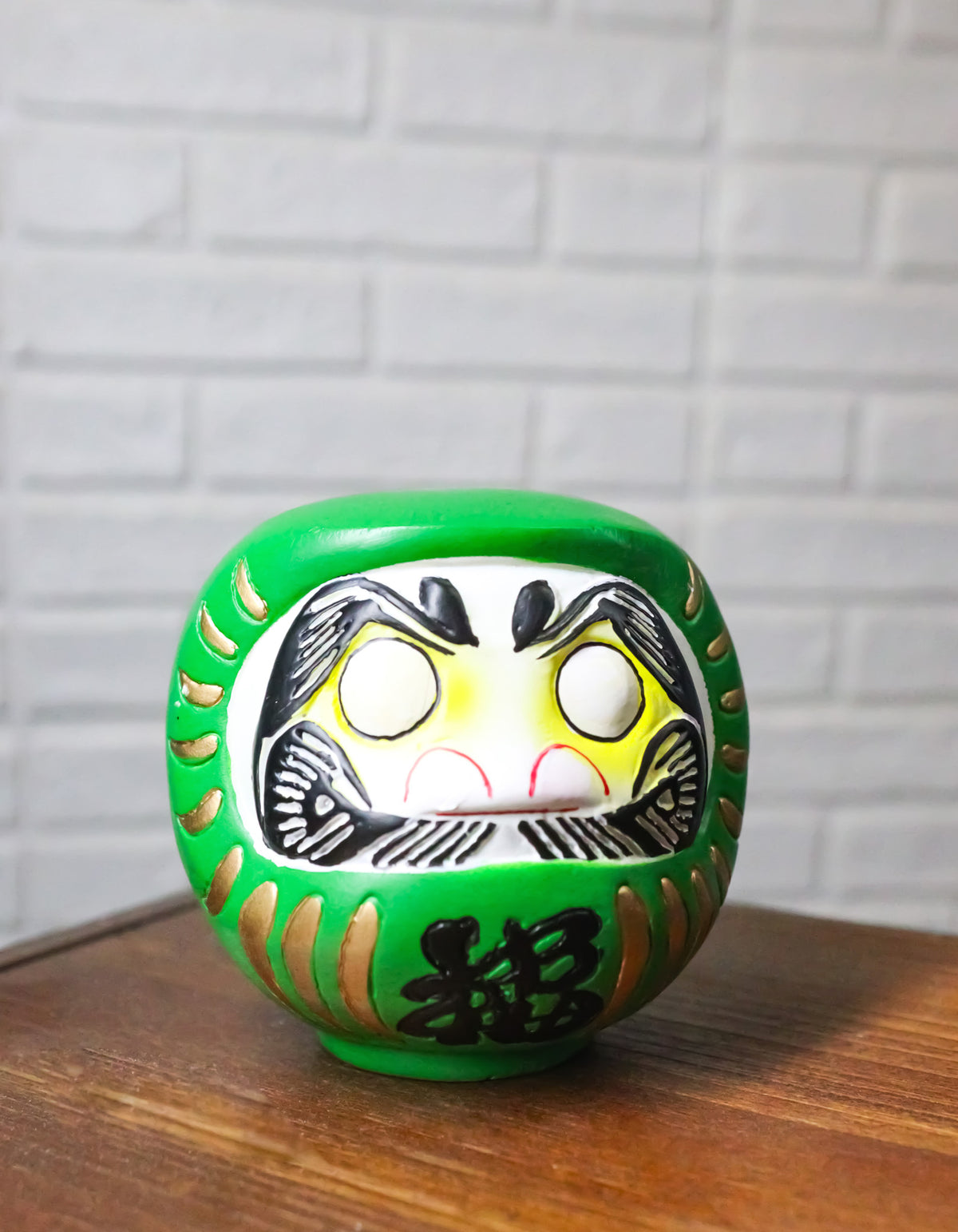 Green Talisman of Vitality Japanese Zen Daruma Figurine With Unpainted Eyes