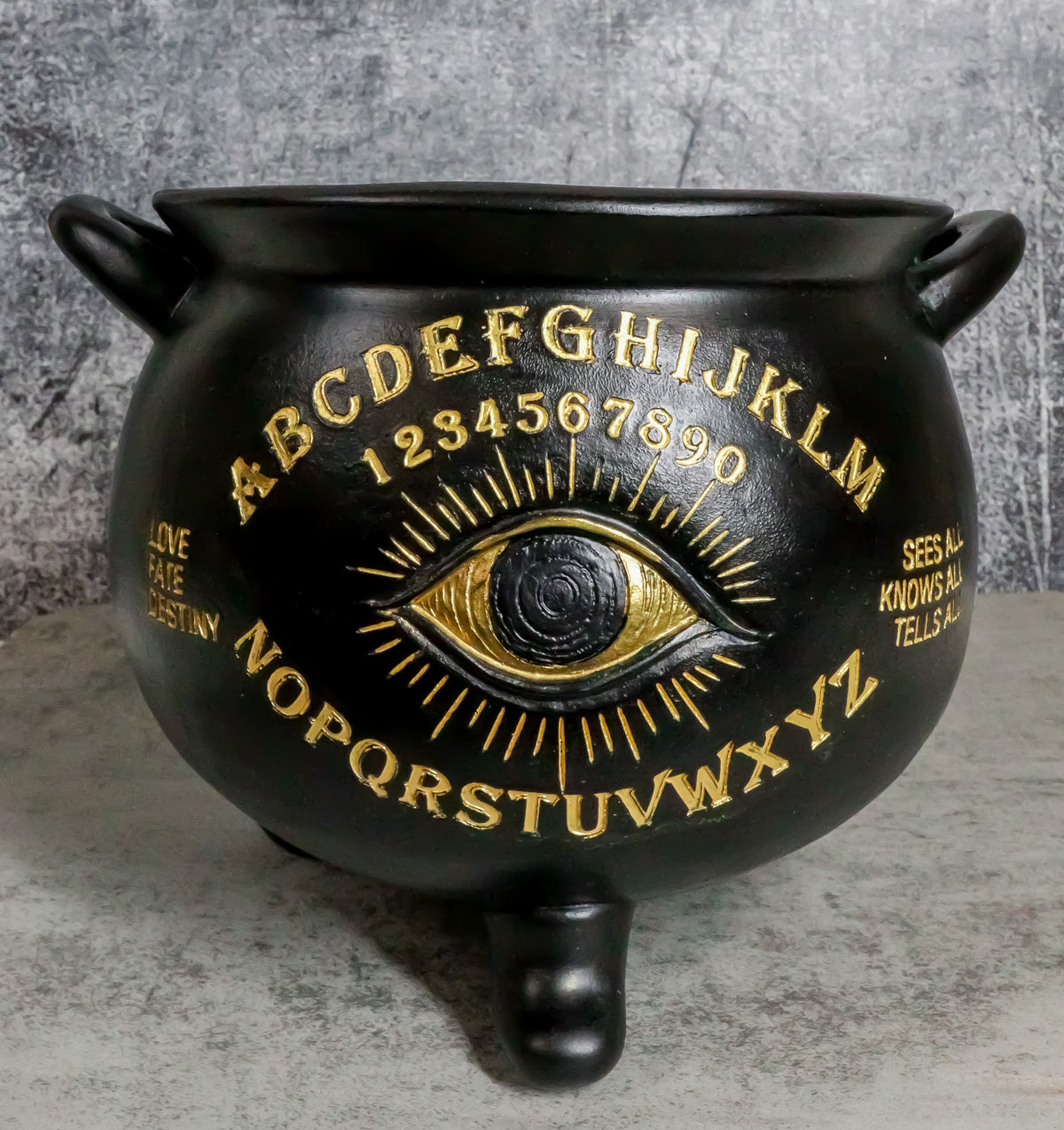Large Wicca Witchcraft Black Magic Spirit Board Evil Eye Cauldron Pot 8.25"L