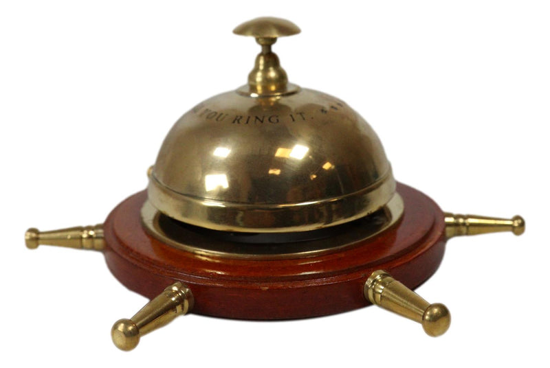 Vintage Brass Nautical Rudder Helm Wheel Paperweight Desk Counter Call Bell 6"D