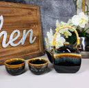 Artistic Black & Brown Waterfall Reactive Glaze 32oz Teapot With 2 Tea Cups Set