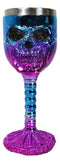 Metallic Blue And Pink Plated Skull With Skeleton Spine And Bones Wine Goblet