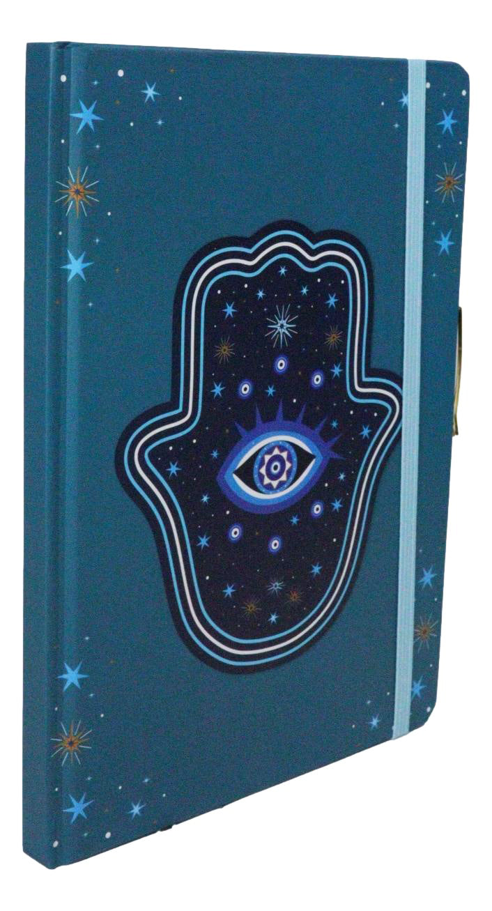 Ebros Gift Hand of Hamsa Evil Eye A5 Notebook Journal with Crystal Pen