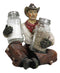 Western Wrangler Cowboy With Hat Scarf And Chaps Salt Pepper Shakers Holder Set