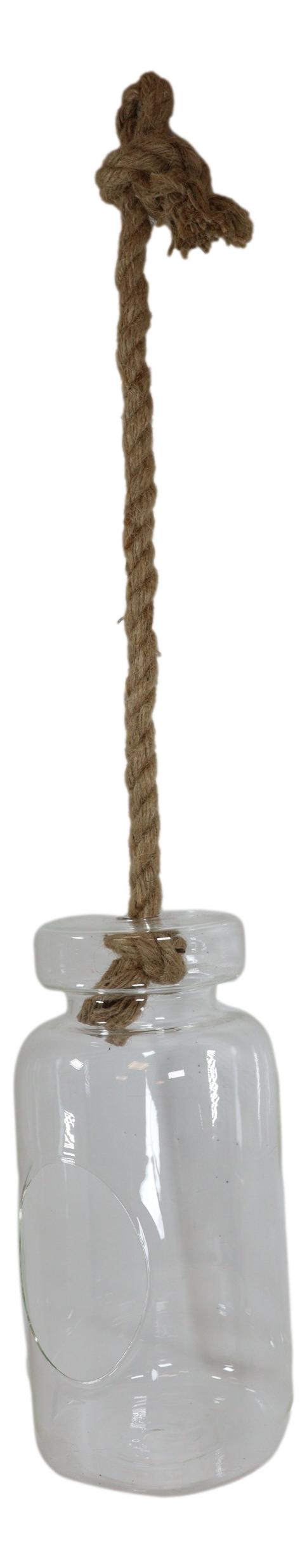 Farmhouse Rustic Country Hanging 11" H Glass Bottle Terrarium With Jute Strings