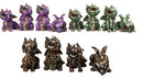 Set of 12 Metallic Purple Green & Black Mini Cyborg Steampunk Dragon Figurines