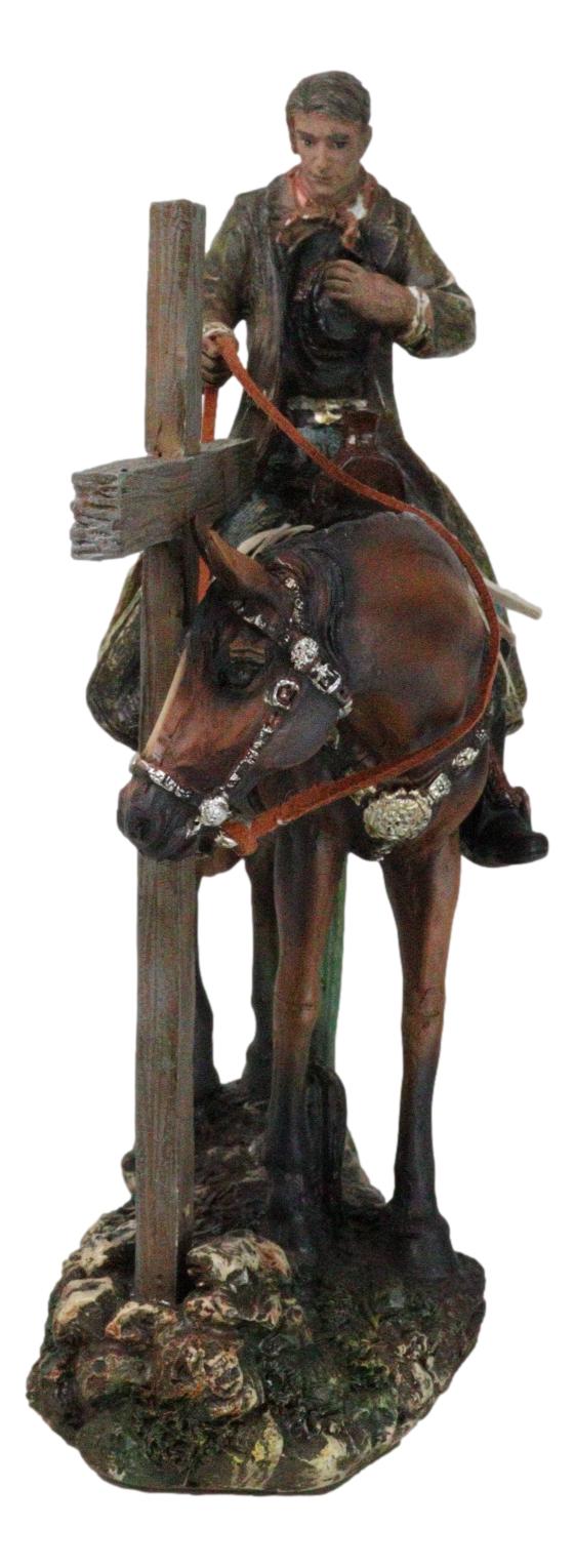Western Cowboy in Solemn Prayer On Horse By Faded Cross And Cactus Figurine