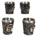 Set Of 4 Love Never Dies Wedding Couple Skulls With Red Roses Shot Glasses