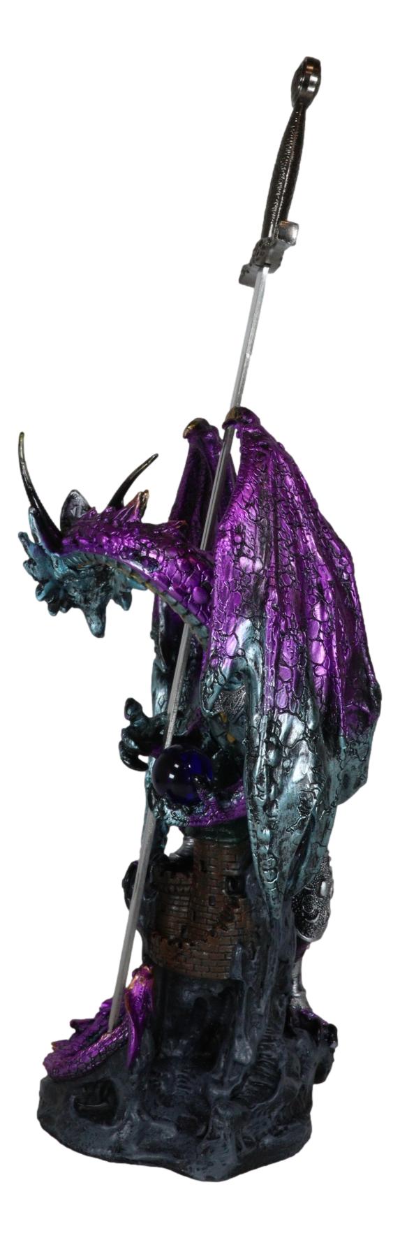 Purple Elite Knight Armored Dragon With Bronze Sword Letter Opener Figurine