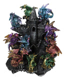 Medieval Colorful 12 Mini Dragons On Mountain Stonewall Castle Display Stand Set