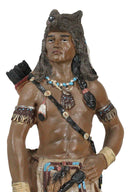 Native Tribal Indian Warrior Holding Bow And Arrow With Alpha Gray Wolf Figurine