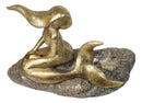 Gold Leaf Resin Abstract Art Mermaid Sunbathing On Ocean Rock Figurine 8.5" L