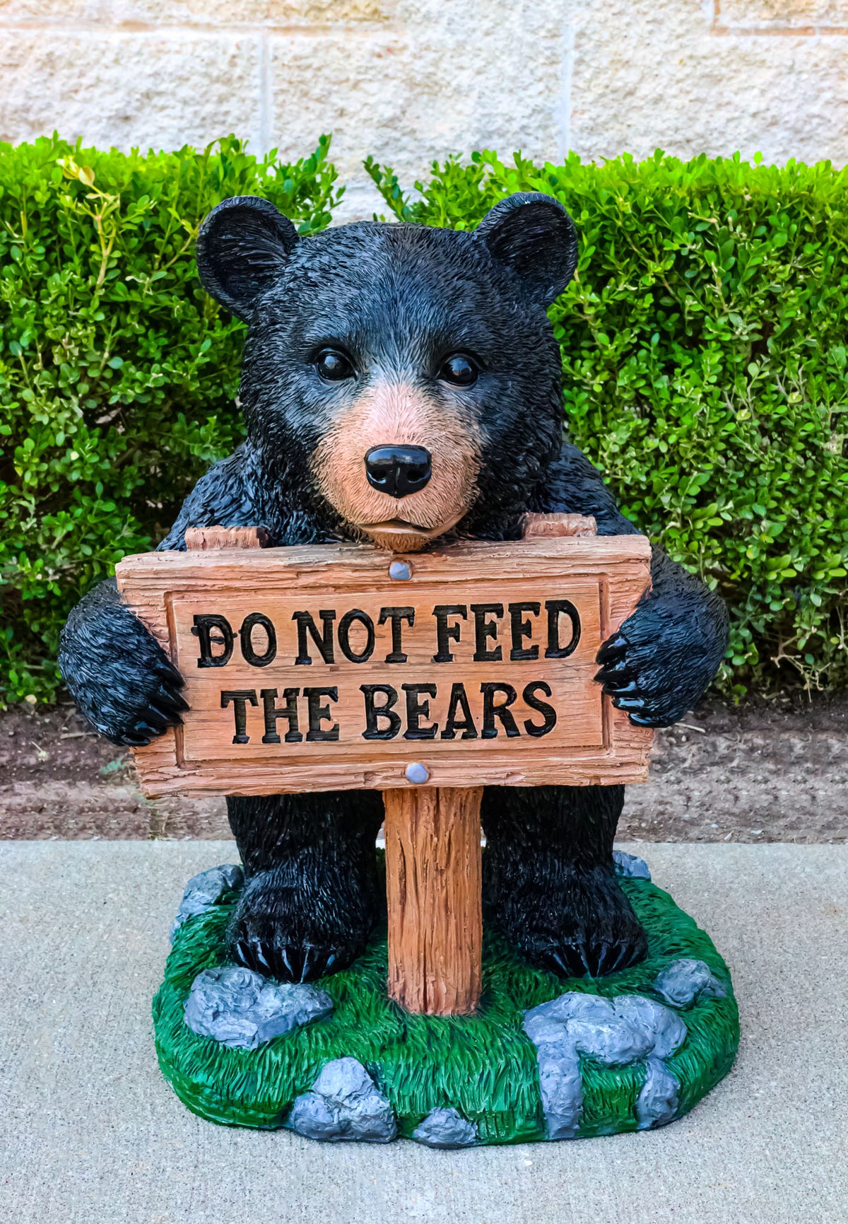 Large Whimsical Black Bear Figurine With “Do Not Feed the Bears” Sign 20"Tall