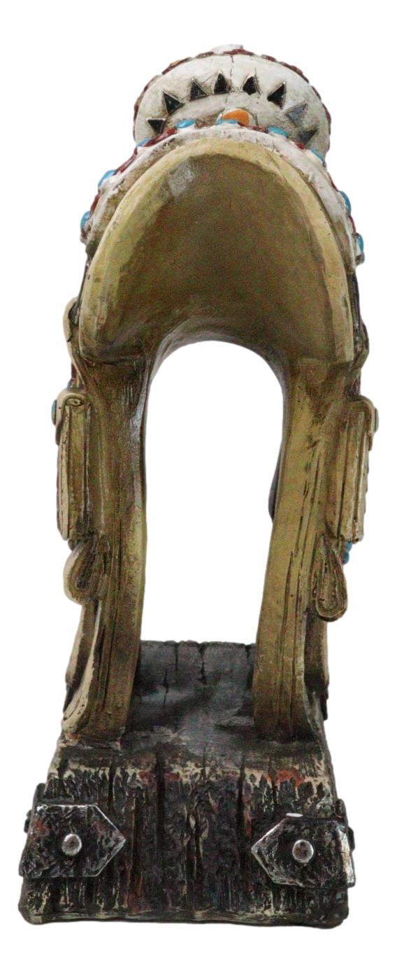 Rustic Southwest Indian Chieftain Roach Skull Cowboy Horse Saddle Figurine
