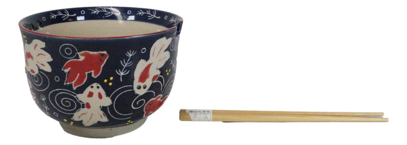 Red White Japanese Goldfishes Large 24Oz Donburi Ramen Bowl With Chopsticks Set