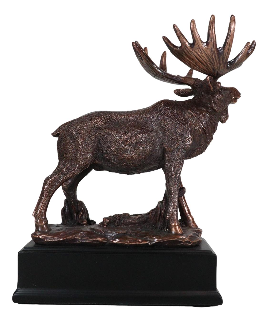 The Emperor Wild Elk Bull Moose Statue Bronze Electroplated Figurine With Base - Ebros Gift