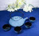 Royal Blue Ocean Sea Waves Tetsubin 27oz Cast Iron Tea Pot With 4 Cups Set