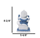 Blue & White Ganesha Statue with Mushak, 8.5-Inch Hindu God Seated on Throne
