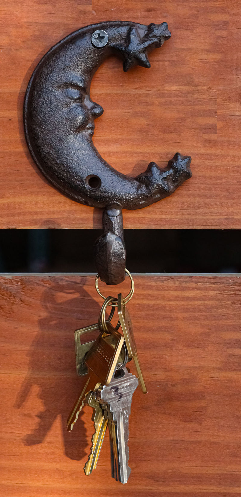 Pack Of 3 Rustic Cast Iron Celestial Half Crescent Moon And Stars Wall Hooks