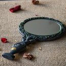 Wicca Triple Moon Spiral Goddess with Magical Ivy Leaves Sculptural Hand Mirror