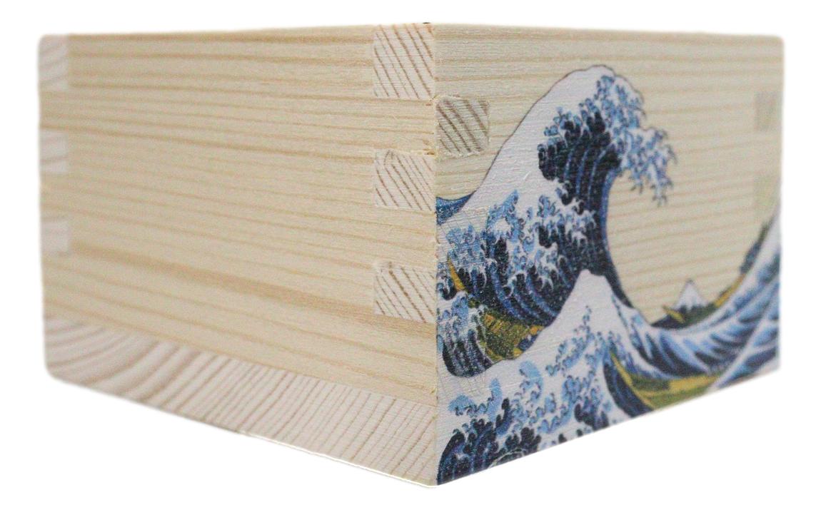 Set Of 3 Great Wave Of Kanagawa Hokusai Traditional Masu Square Box Sake Cups