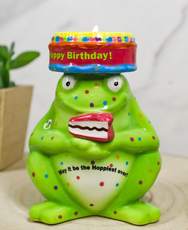 Whimsical Party Happy Birthday Green Frog Ceramic Tea Light Votive Candle Holder