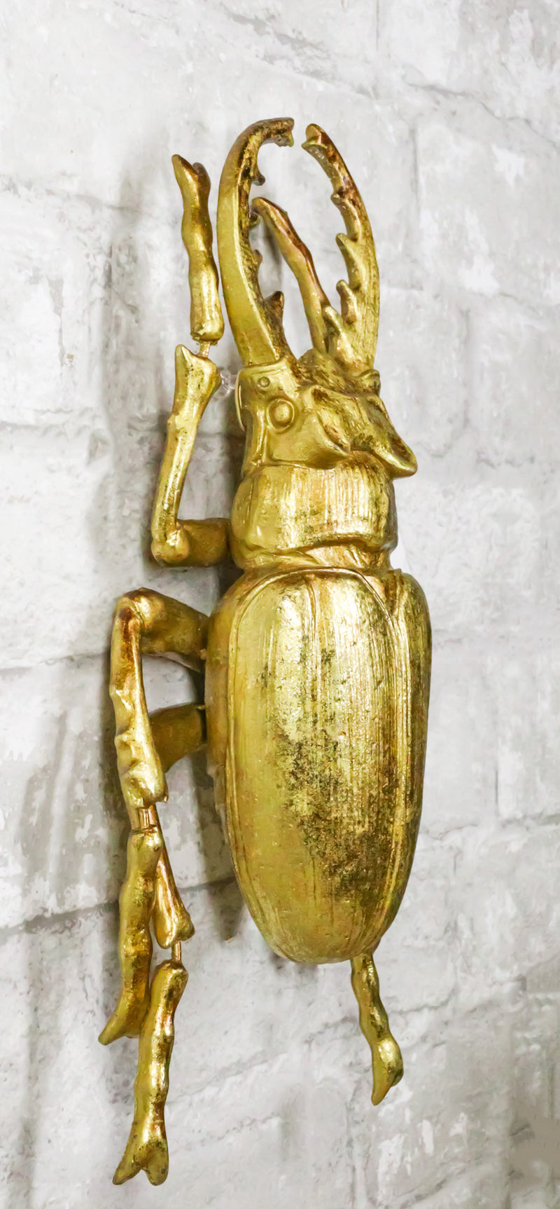 Medium Gold Resin Great Stag Horned Beetle Wall Decor Or Tabletop Figurine