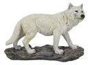 Woodlands Winter Hunter Tundra Snow White Albino Wolf On The Prowl Figurine