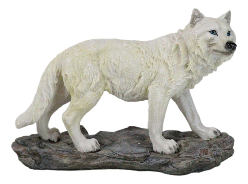 Woodlands Winter Hunter Tundra Snow White Albino Wolf On The Prowl Figurine