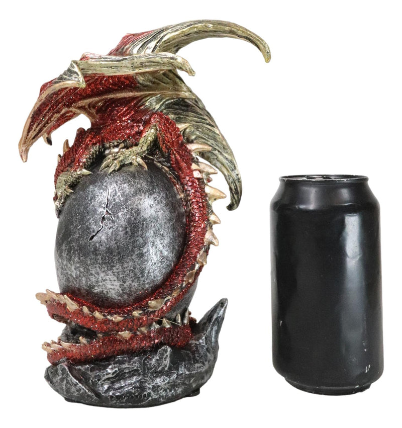 Fantasy Red Gold Dragon On Giant Egg LED Cavern With Medieval Castle Figurine