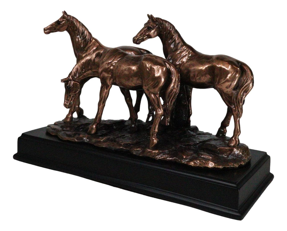 Large 15" Western Equine Beauty Three Horses Bronze Electroplated Resin Figurine