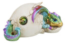 Oceanic Turquoise Green Iridescent Baby Dragon In Egg Shell With Gem Figurine