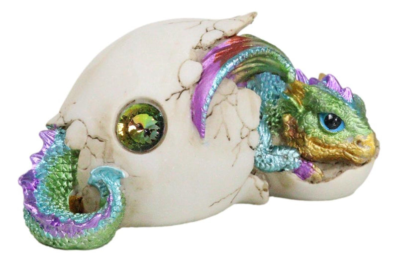 Oceanic Turquoise Green Iridescent Baby Dragon In Egg Shell With Gem Figurine