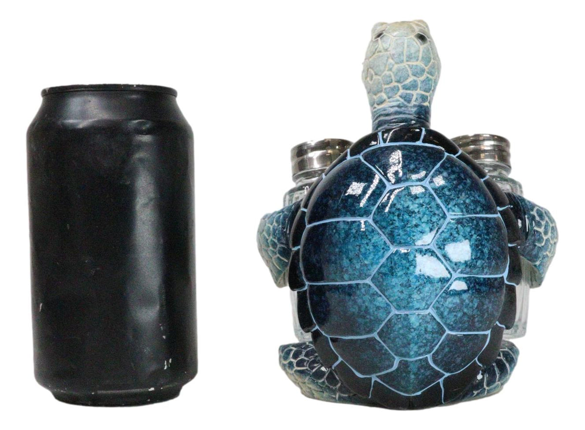 Nautical Marine Blue Giant Sea Turtle Hugging Salt And Pepper Shakers Holder Set - Ebros Gift