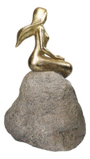 Gold Leaf Resin Mermaid Siren Sunbathing On Giant Ocean Rock Figurine 10.75"H