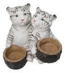 Siberian Snow White Tiger Couple Salt and Pepper Glass Shakers Holder Figurine
