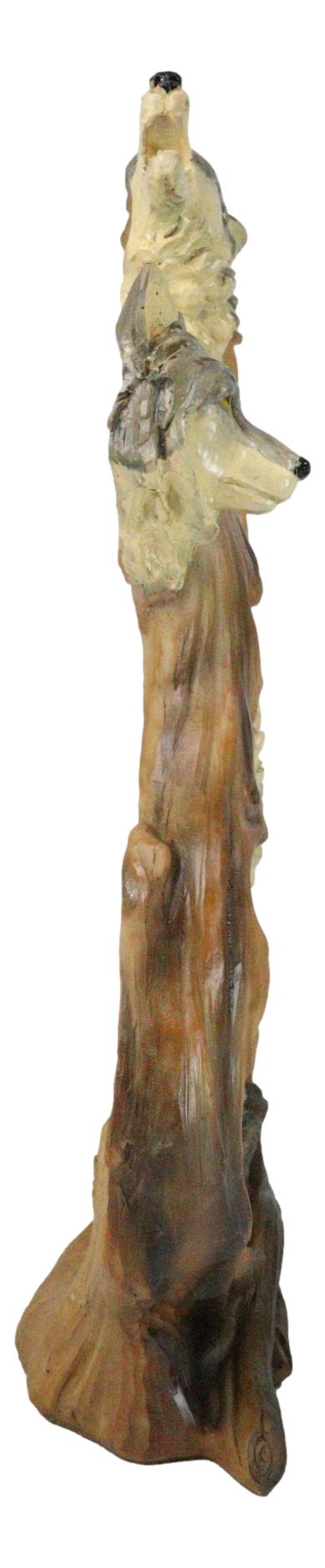 Large Rustic Howling Wolf Bust With Wolf Pack Family In Forest Scene Figurine