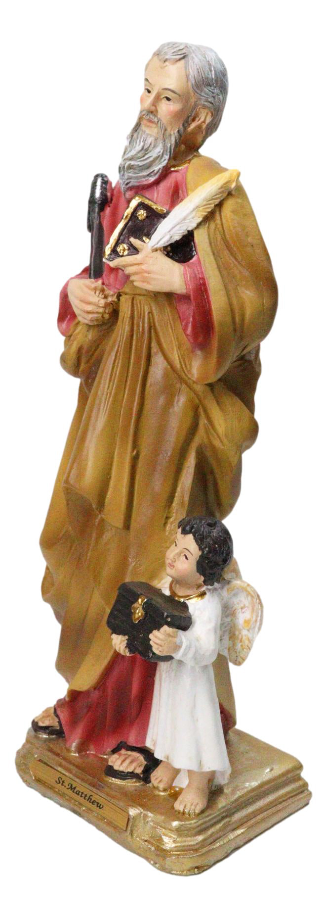 Christian Apostle of Jesus Saint Matthew Evangelist With Angel Figurine 8"H