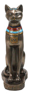 Egyptian Goddess Faux Bronze Bastet Cat Sitting in Royal Pose Figurine