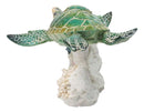 Green Sea Turtles Family Swimming By Coral Reef Sea Anemone Blue Fish Figurine