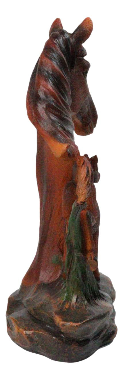 Western Brown Mare and Foal Horse Figurine Realistic Equine Family Sculpture