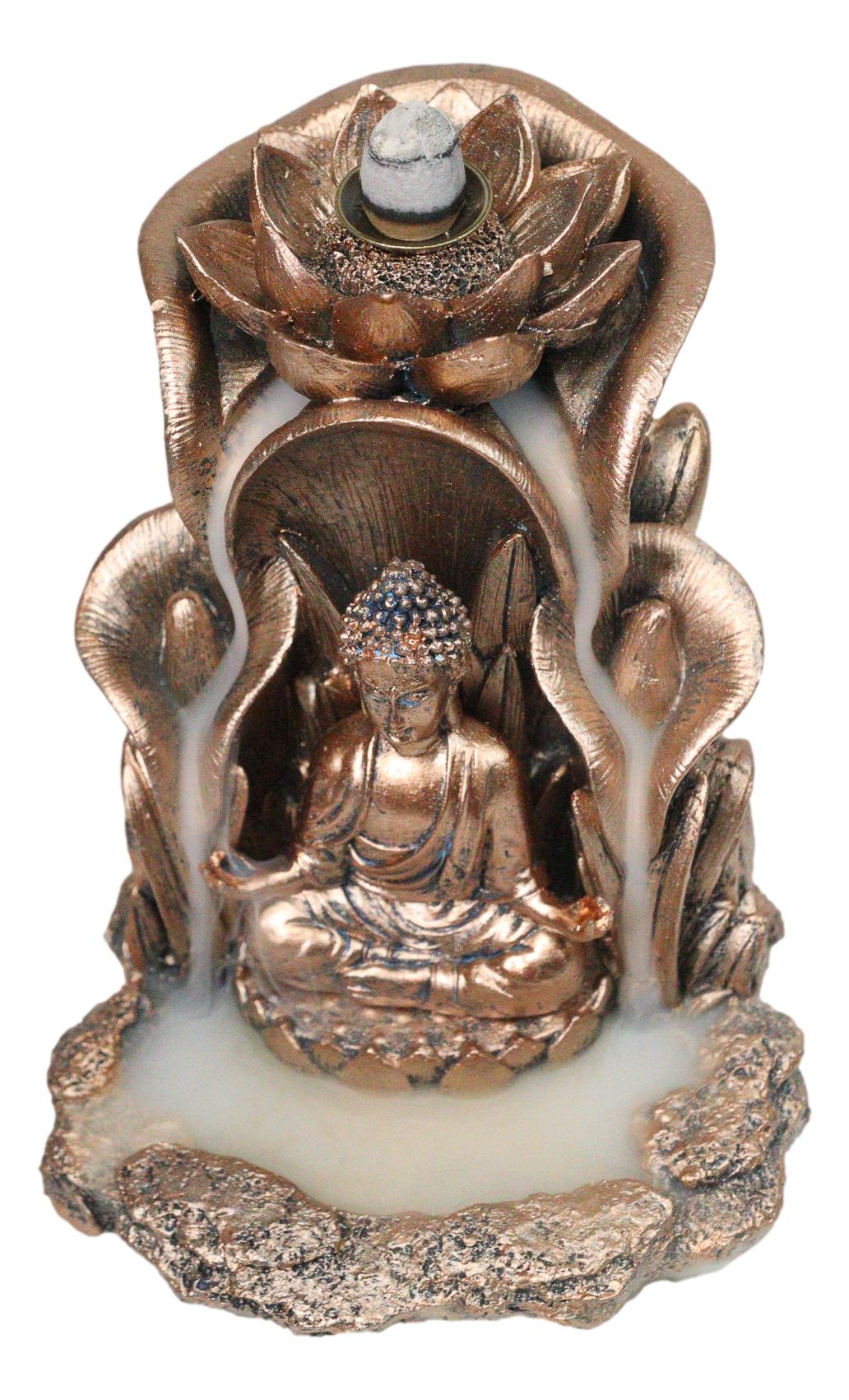 Meditating Buddha Gautama Sitting On Lotus Padma Backflow Cone Incense Burner