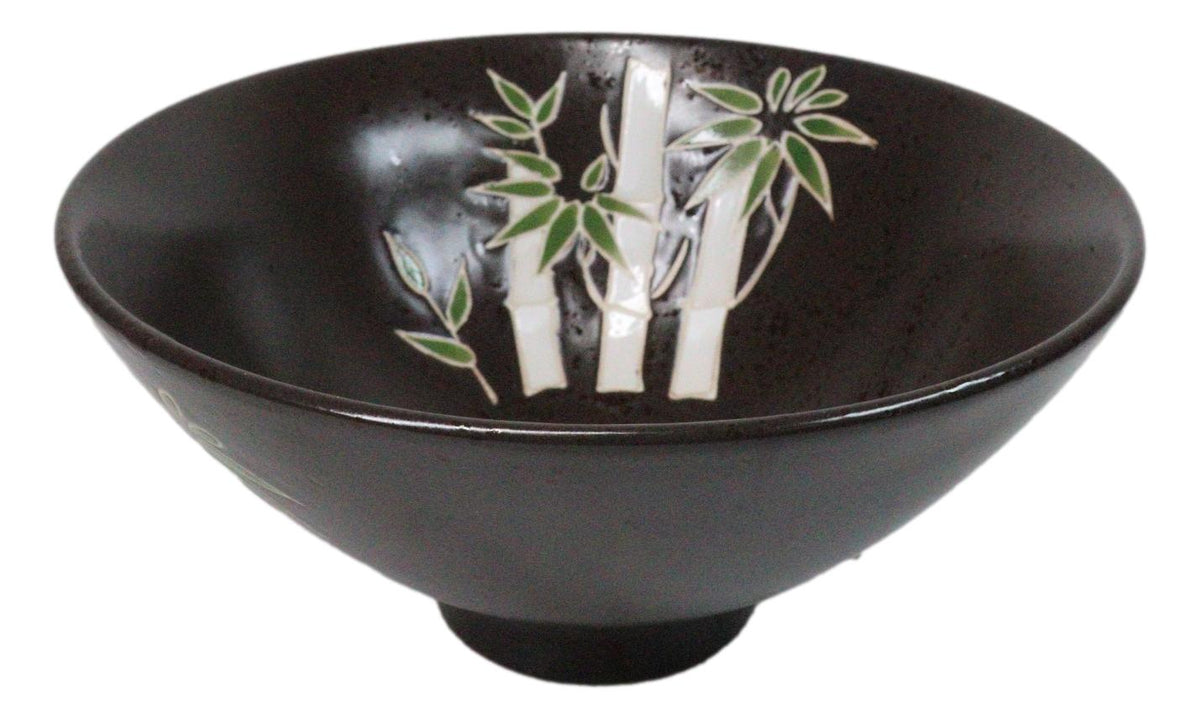 Green Bamboo Forest Black Ceramic Ramen Bowl Soup Spoon Chopsticks And Rest Set