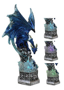 Armored Blue Guardian Water Elemental Dragon On LED Crystals Pedestal Figurine