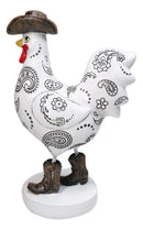 White Western Country Cowboy Chicken Rooster Wearing Hat And Boots Figurine 8"H