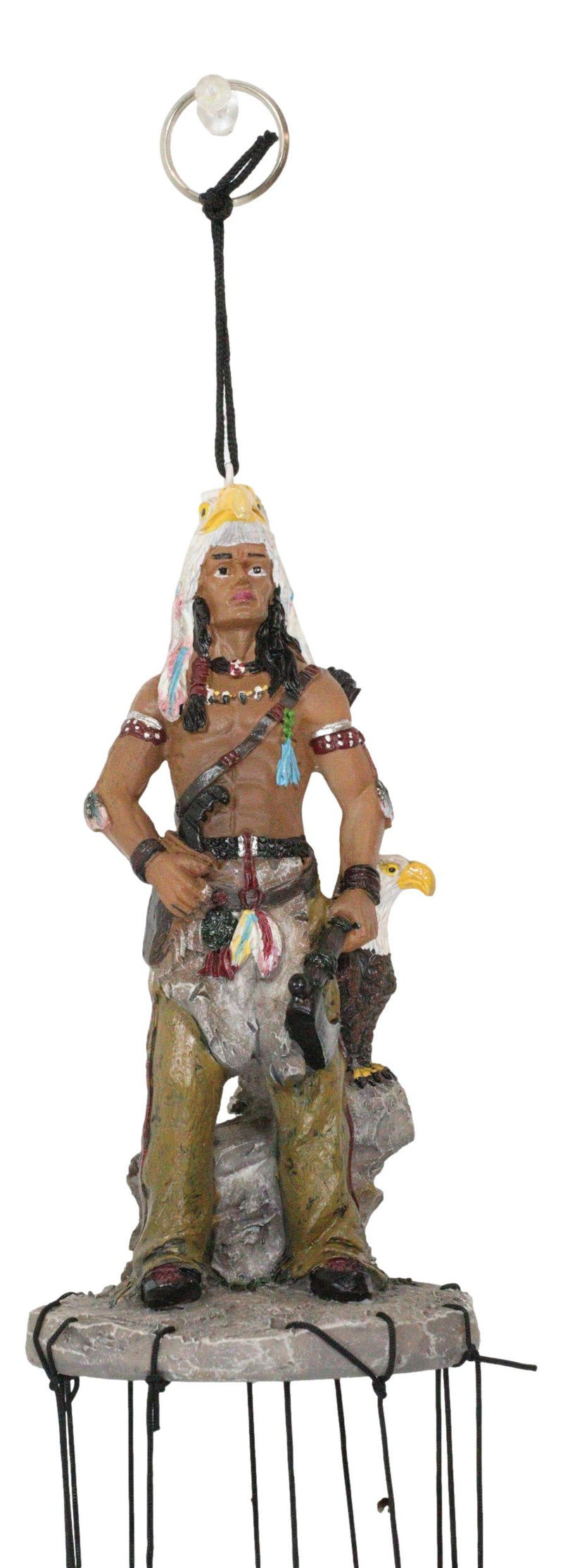 Southwestern Tribal Indian Chief With Eagle Roach Headdress And Axe Wind Chime