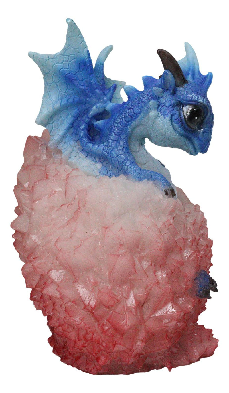 Whimsical Cute Blue Baby Dragon Hatchling in Crystal Icicle Red Egg Figurine
