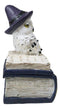 White Snow Owl With Witch Hat Resting On Triple Moon Blue Spell Book Trinket Box