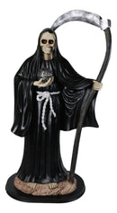 Large 2 Feet Protection Santa Muerte Skeleton With Scythe in Black Robe Statue