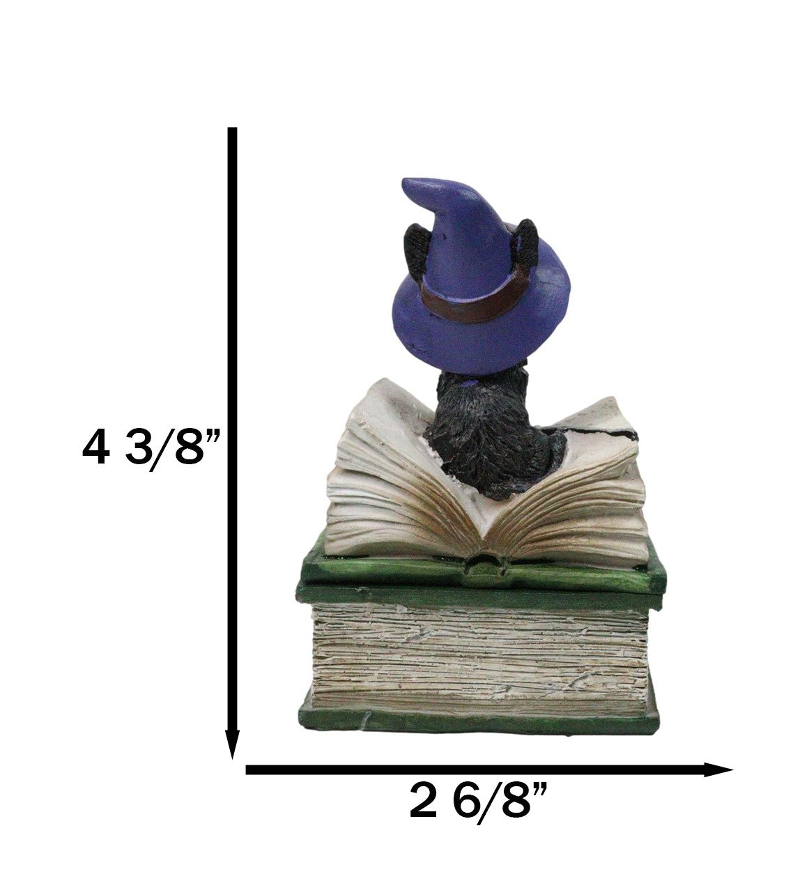 Mystical Black Cat with Witch Hat On Green Book of Spells Small Trinket Box