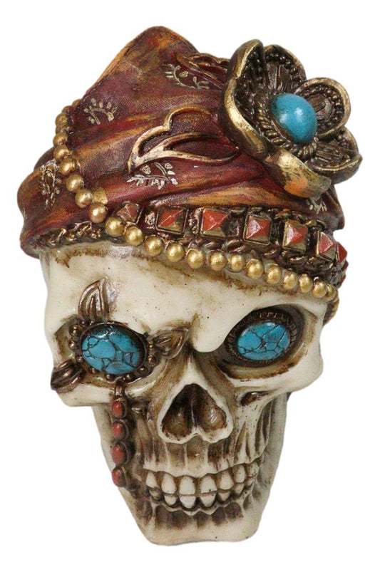 New Orleans Bayou Madame LaLaurie Skull with Turquoise Rocks Money Bank Figurine